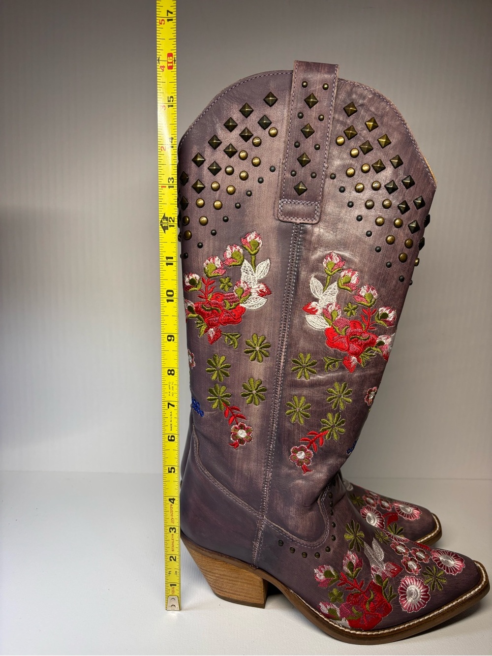 Dingo Lavender Floral Embroidered Leather Cowboy Boots Studded Western Size 6 - Picture 16 of 16